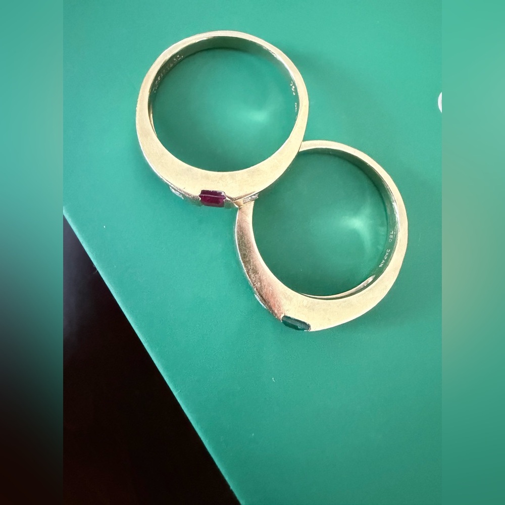 Tiffany & Co. Gold Rings with Ruby and Emerald Accents - Picture 2 of 5